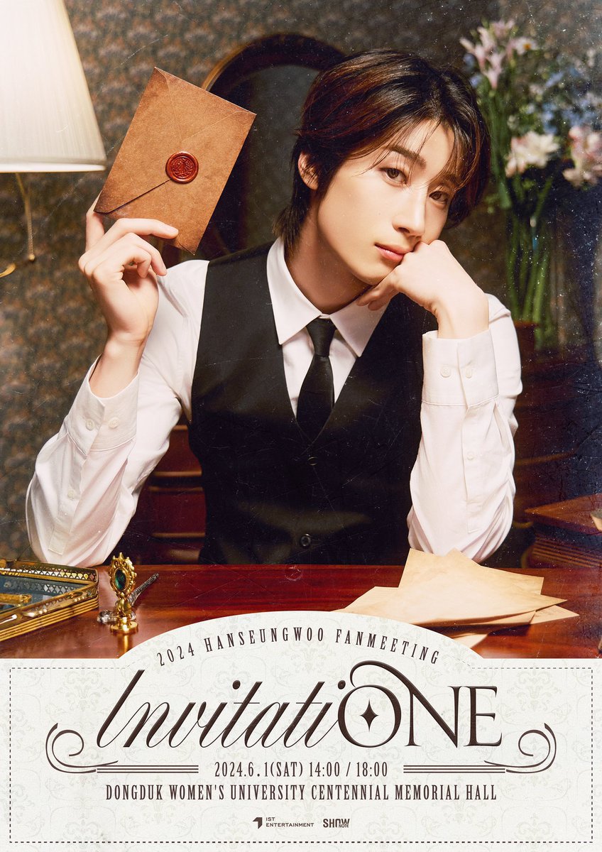 ⭐️ INFO 2024 Han Seung Woo Fanmeeting 'InvitatiONE' Fan club pre-sale starts at 8 PM Please quickly accept Seungwoo’s invitation! ✔ 🗓 May 9 8PM ~ May 10 11:59PM ➫ kko.to/TCbOdI8syn #한승우 #승우 #ฮันซึงอู #ハンスンウ #韩胜宇 #HANSEUNGWOO #SEUNGWOO #InvitatiONE