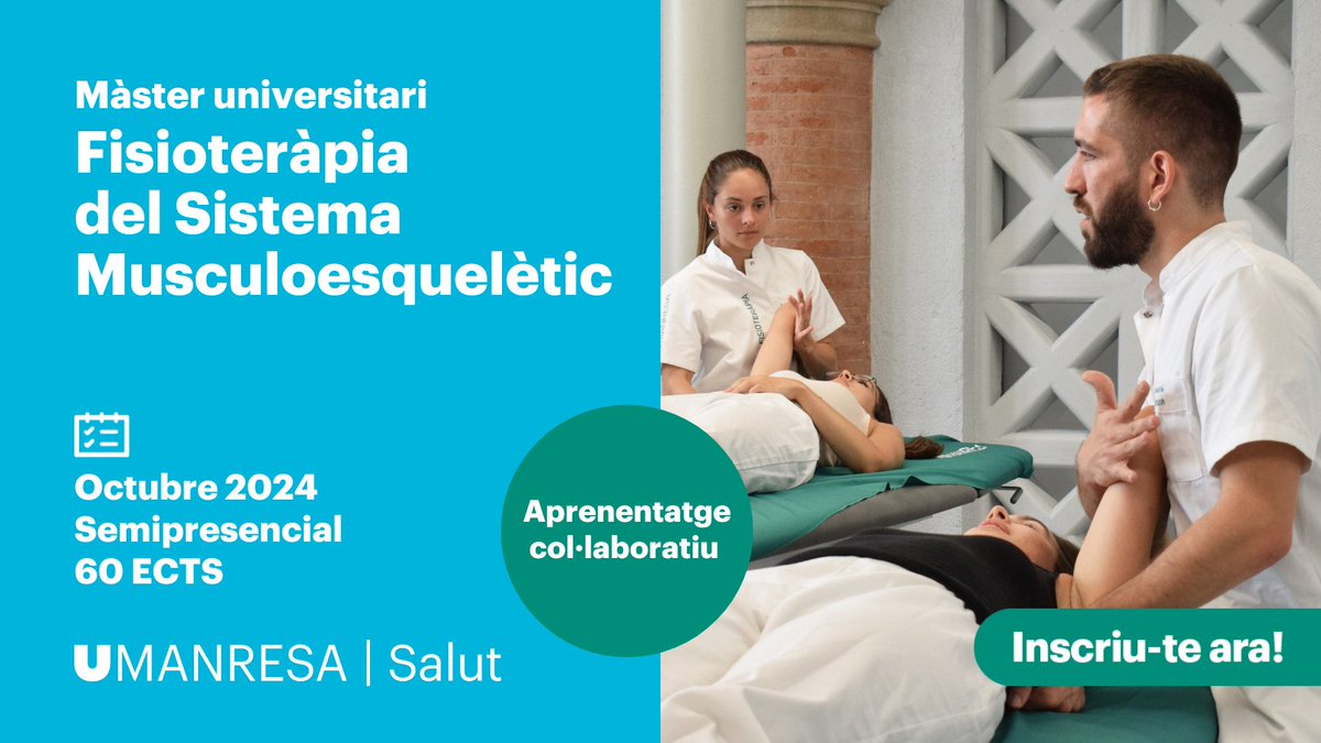 SALUT | Màster universitari en Fisioteràpia del Sistema Musculoesquelètic

👤 Modalitat: semipresencial
⏳ Durada: 60 ECTS
🗓️ Inici: octubre 2024

umanresa.cat/ca/estudis/mas…

@UManresaFC  
<a href="/fisioinquiet/">Lluís Puig</a>