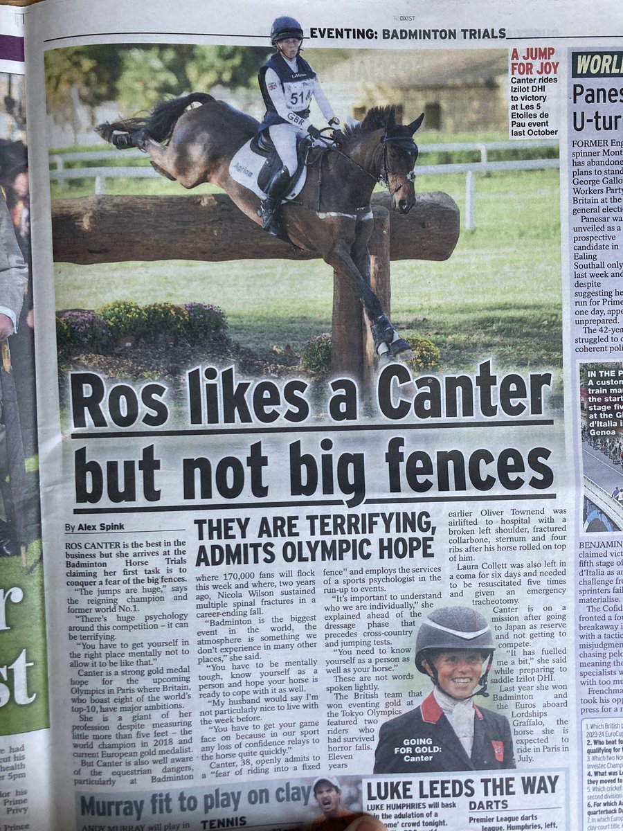 alexspinksport's tweet image. “There’s huge psychology around this competition - it can be terrifying”

Interview with the remarkable Ros Canter, a giant of #eventing who measures little more than 5 feet and admits to a ‘fear of riding into a fixed fence’
@bhorsetrials @cantereventing #badmintonhorsetrials