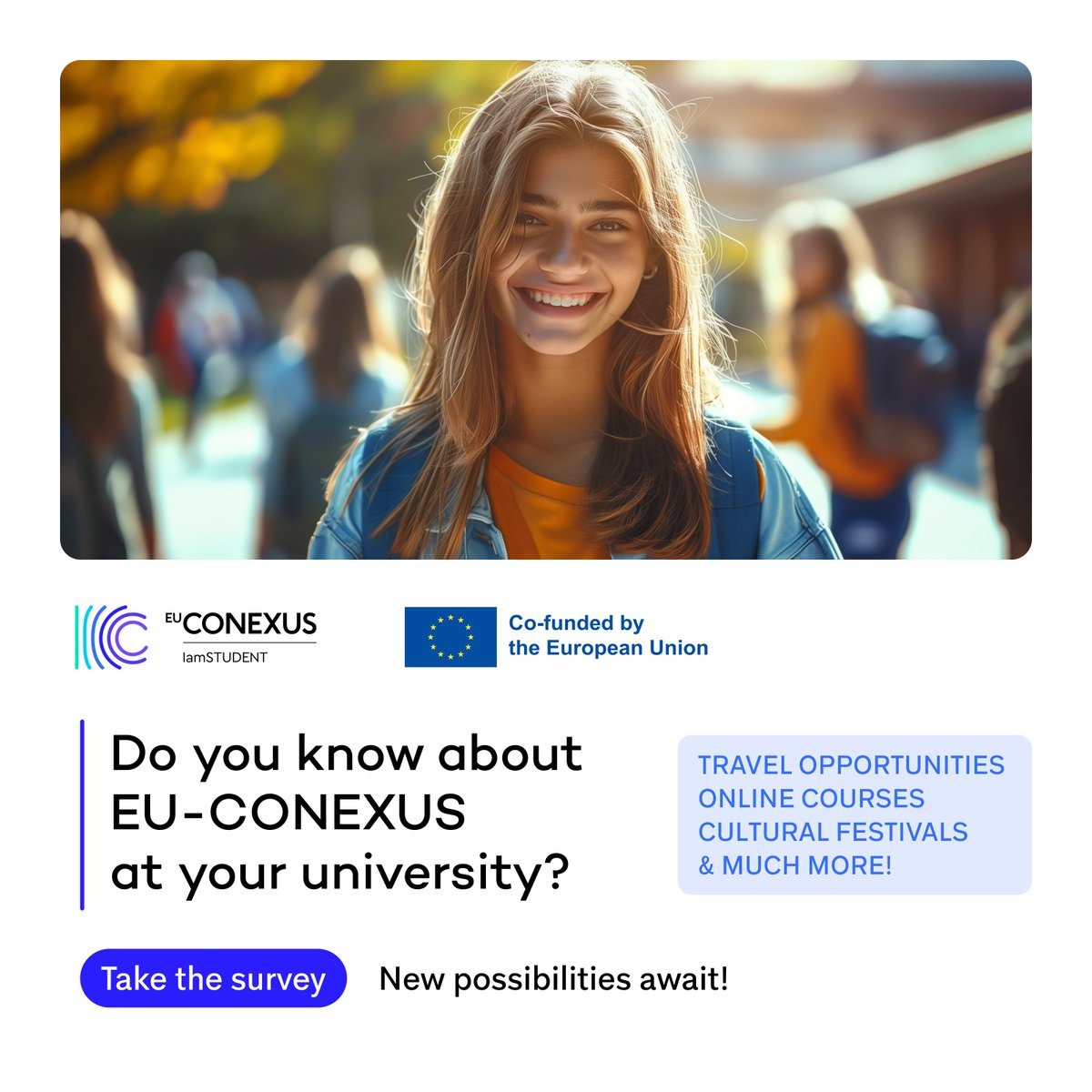 🌟Did you know all of this was happening at your university? 🗣️ Help us to understand how much students know about EU-CONEXUS, how to raise awareness and engage more students. 📝 Fill in the survey: surveymonkey.com/r/CDDKN3H @SETUIreland @UTCB_RO @UnivLaRochelle @UCV_svm