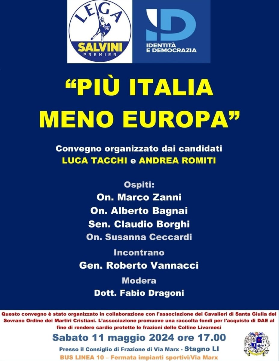 Aggiornamento eventi. Sabato super serata con tutti, Vannacci incluso, a Stagno di Livorno.