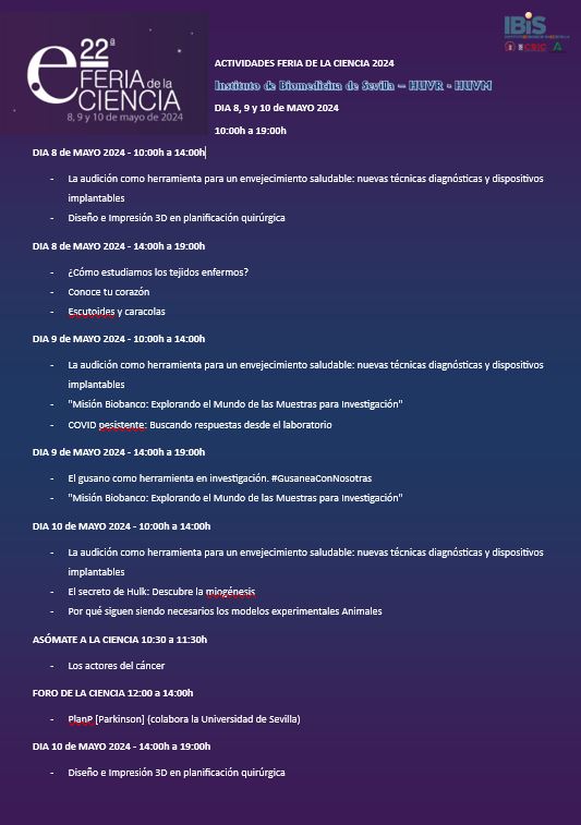 🟣 IBiS con la sociedad | 2º día en #22FeriaCiencia acercando los laboratorios al público. Agradecemos su visita ayer al Vicerrector de Investigación y la Gerente de @unisevilla, al Secretario General de Investigación e Innovación de @UniversidadAnd y a la Presidenta del @CSIC.