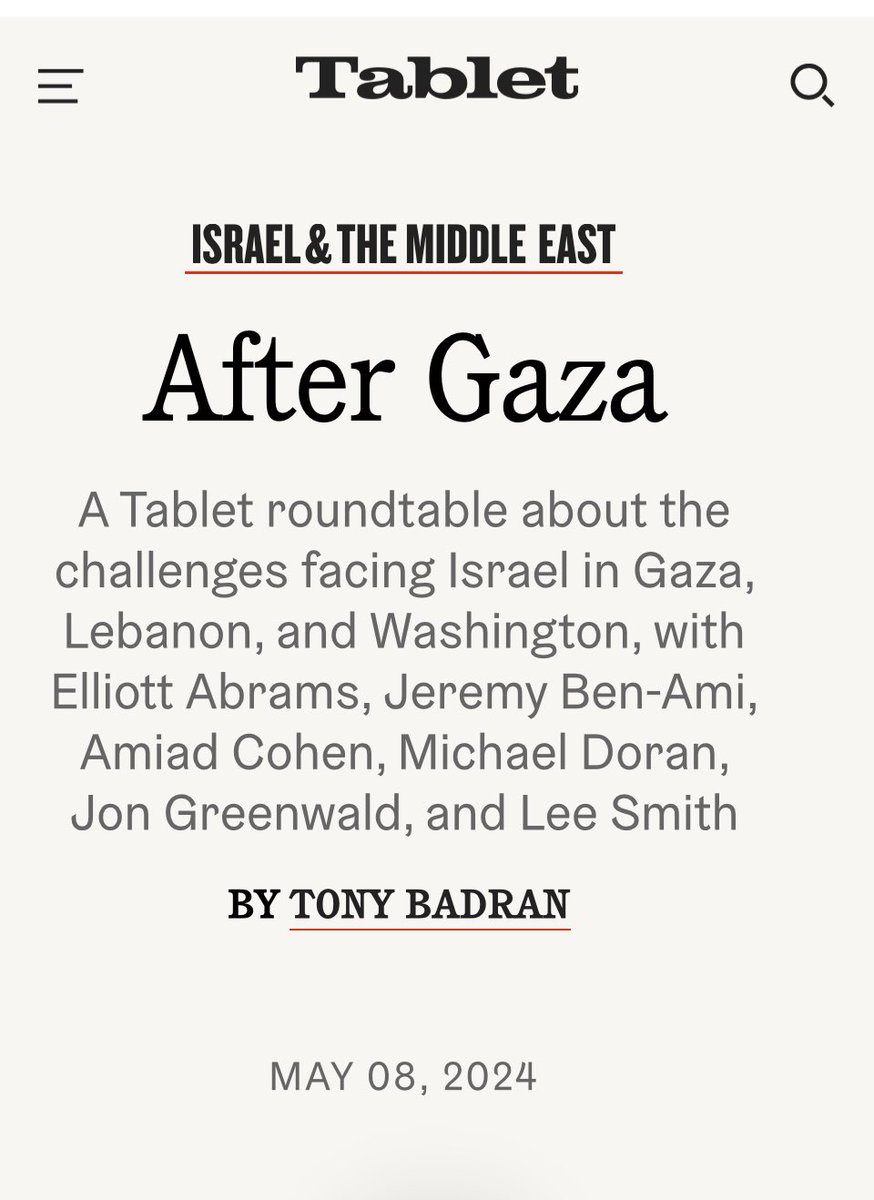 I participated in this roundtable that Tablet Magazine’s ⁦@AcrossTheBay⁩ convened on Israel’s war. I said it all boils down to 3 things: Iran, Iran, and Iran. tabletmag.com/sections/israe…
