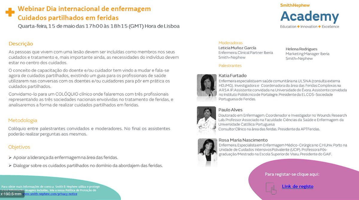 🗓️ 15/05 Celebramos o Dia Internacional da Enfermagem
💻Webinar: Cuidados partilhados em feridas  
➡️Regista-te:  bit.ly/4dxMJIO

#enfermagem #cuidadoferidas #cuidadospartilhados
<a href="/APTFeridas/">APTFeridas</a> <a href="/Elcos_/">ELCOS</a> @GAIF_