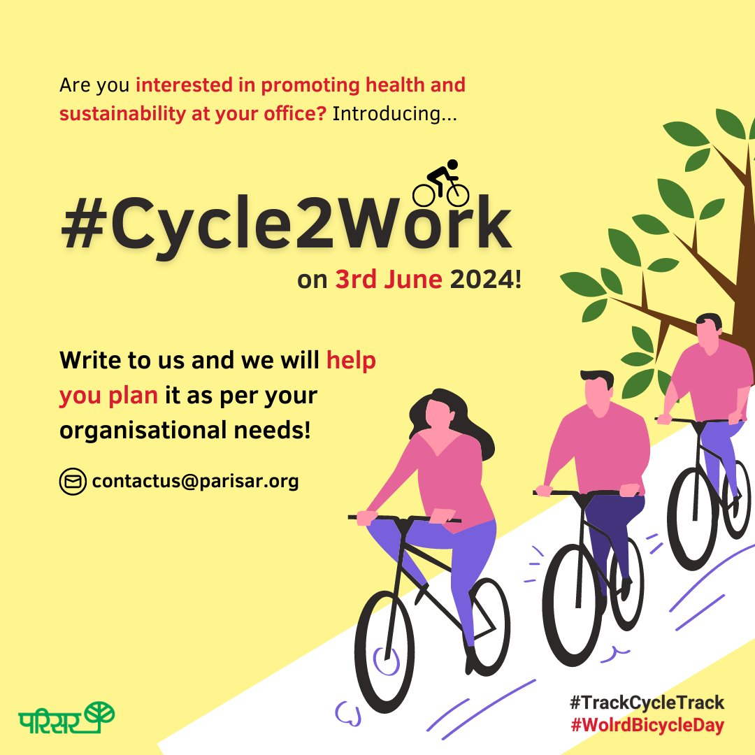 Attention professionals! Join our #Cycle2Work initiative this #WorldBicycleDay on 3rd June. Interested in doing it within your organisation, write to us and we can help you with the step-by-step process of implementing it! Let us bring back the cycling culture back in Pune!