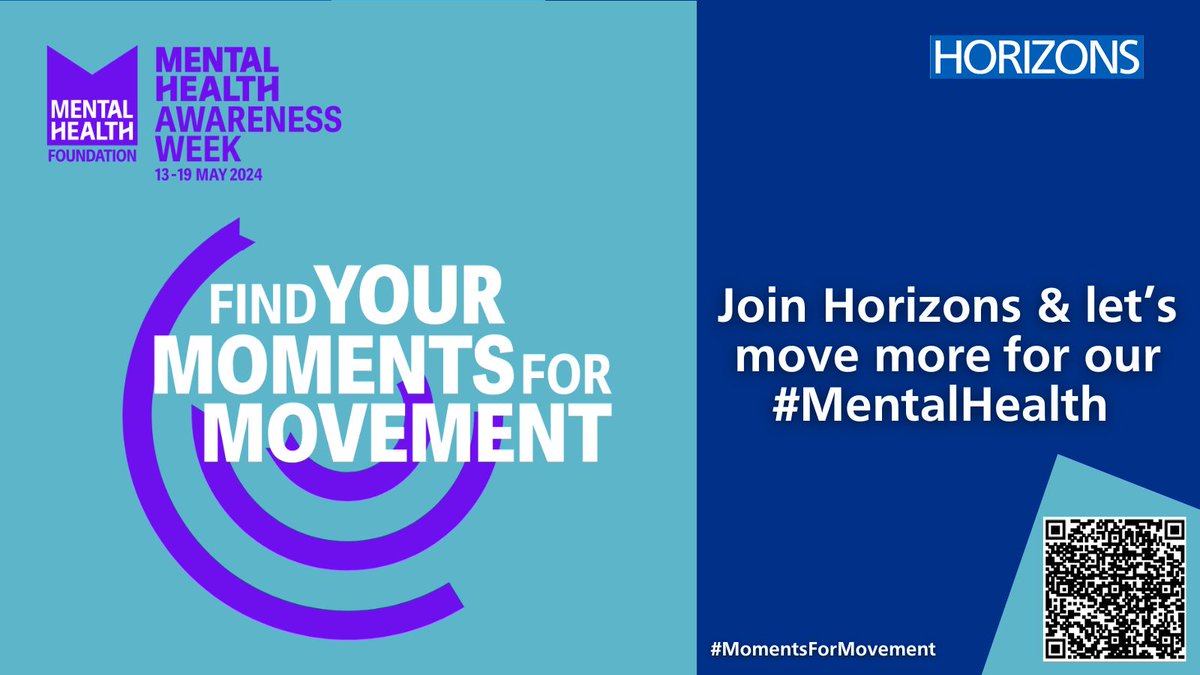 NHS Horizons (@horizonsnhs) on Twitter photo Next week we're joining <a href="/Sport_England/">Sport England</a> for #MentalHealthAwarenessWeek 🎉
This year’s theme is: moving more for our <a href="/mentalhealth/">Mental Health Foundation</a> 🕺💃
Capture those magical moments with friends, family and colleagues and share your #MomentsForMovement
Read more 👉 mentalhealth.org.uk/mhaw Next week we're joining <a href="/Sport_England/">Sport England</a> for #MentalHealthAwarenessWeek 🎉
This year’s theme is: moving more for our <a href="/mentalhealth/">Mental Health Foundation</a> 🕺💃
Capture those magical moments with friends, family and colleagues and share your #MomentsForMovement
Read more 👉 mentalhealth.org.uk/mhaw