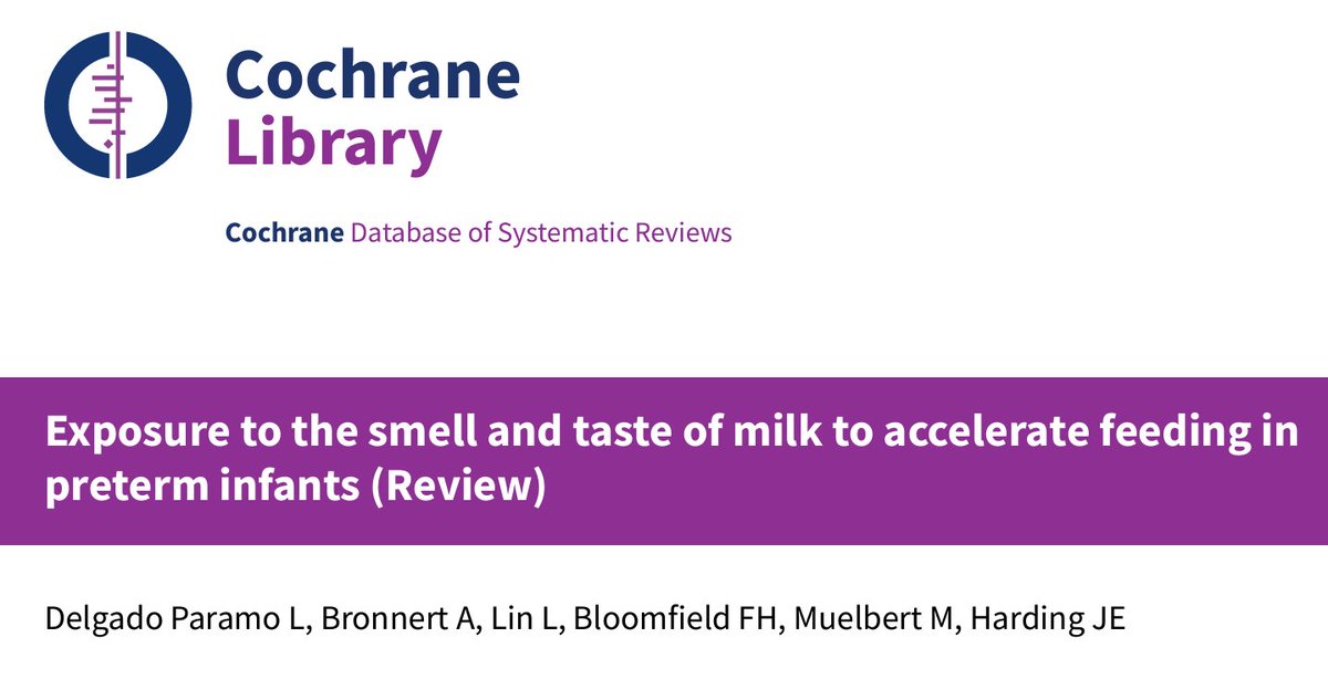 Exposure to the smell and taste of milk with tube feeds may have little to no effect on time to reach full sucking feeds and full enteral feeds. No clear difference between exposure and no exposure to the smell or taste of milk on safety outcomes. cochranelibrary.com/cdsr/doi/10.10…