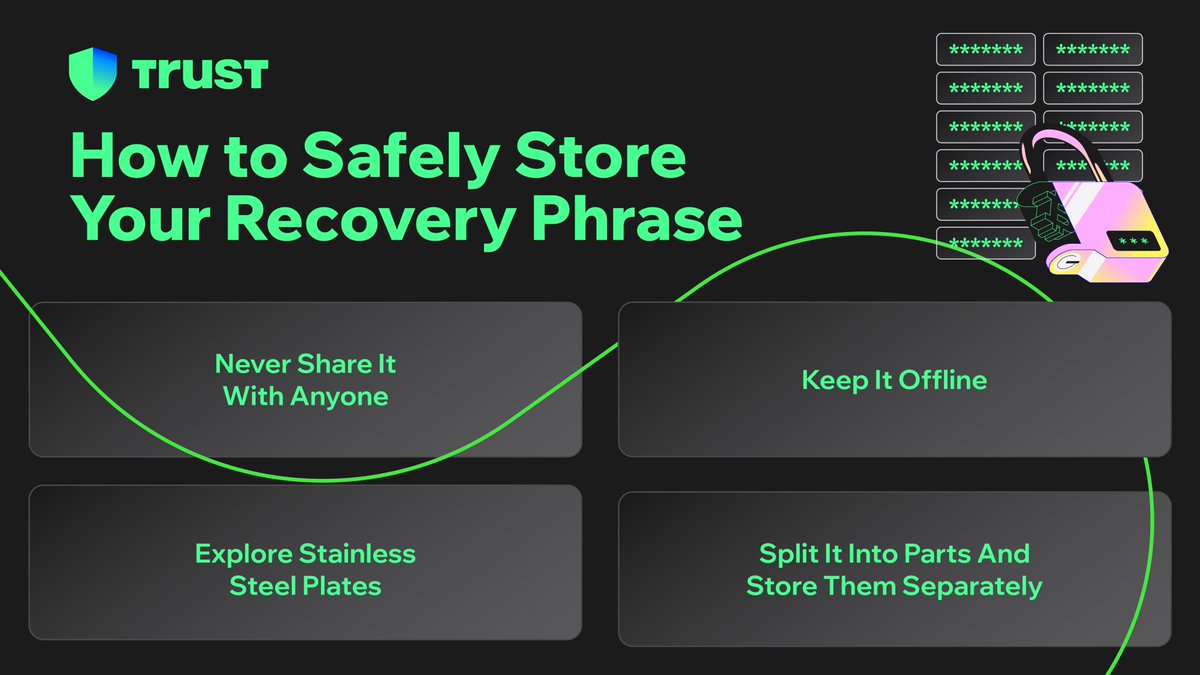 What's a crypto wallet's number 1 rule? NEVER share your recovery phrase. With anyone. Ever. So... what's the best way to store this vital key to your financial freedom? We have some tips for you👇