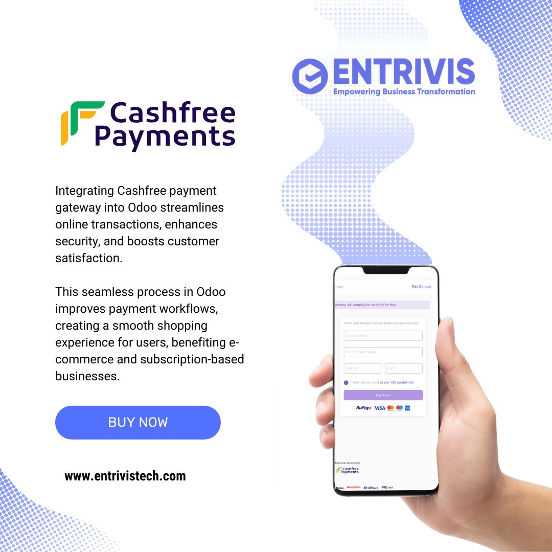 Entrivis_Tech's tweet photo. Enhance ur payment experience with our seamlessly integrated CashFree Payment Gateway. Streamline transactions, eliminate hassles, and embark on a journey of effortless payments. Bid farewell to complexities &amp; welcome streamlined transactions! #CashFree #PaymentGateway #odoo https://t.co/RAP62igu63