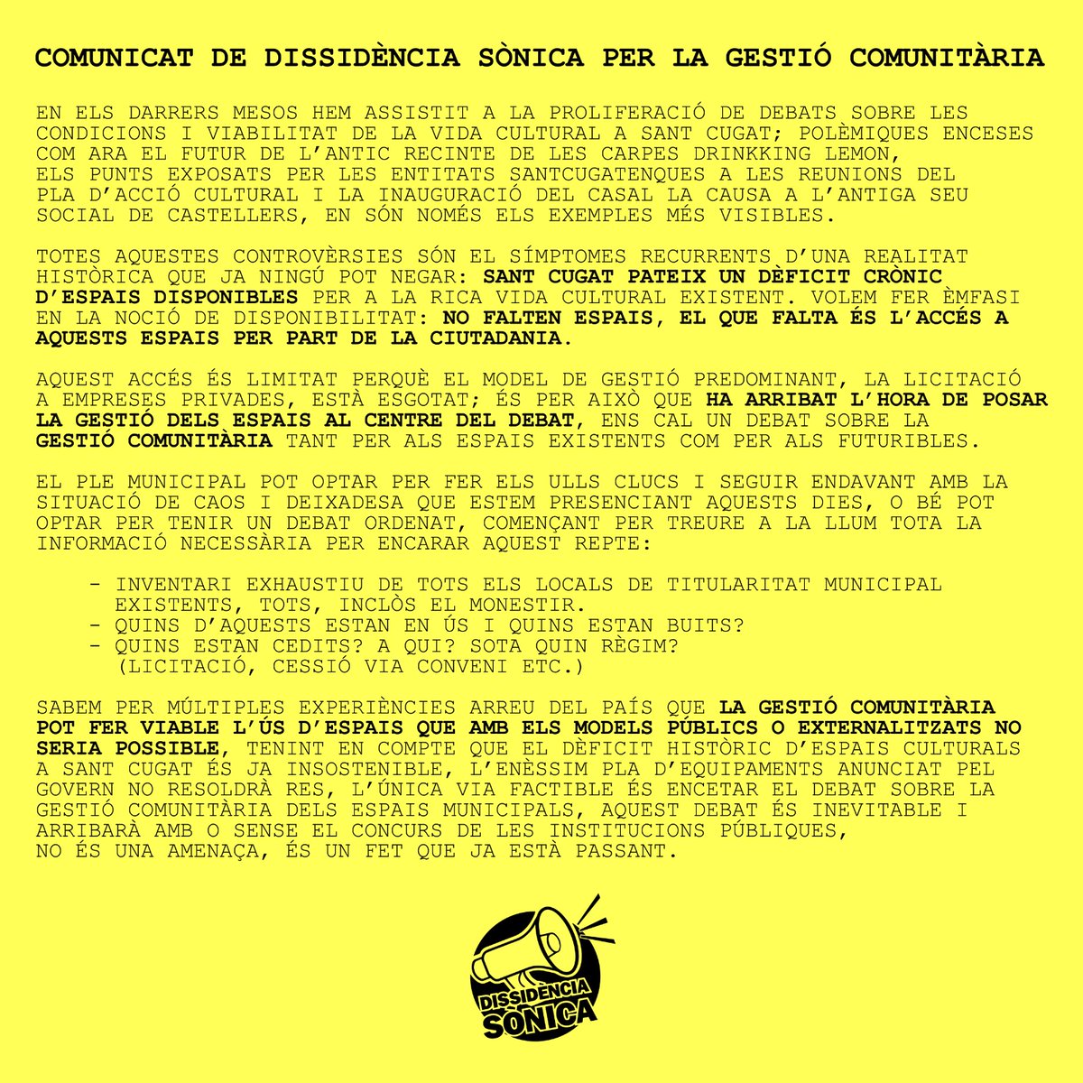 Comunicat per la gestió comunitària.