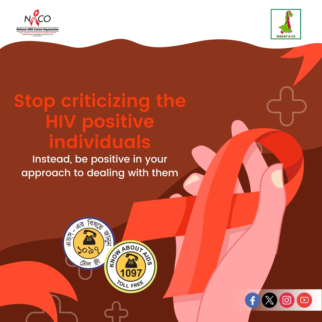 Spread positivity and understanding towards HIV-positive individuals. Criticism only breeds stigma; empathy and support make a difference. Therefore, foster a culture of acceptance and compassion.

#AIDS #HIV #wbsapcs #aidsawareness #hivtesting #HIVFreeIndia #IndiaFightsHIVandSTI