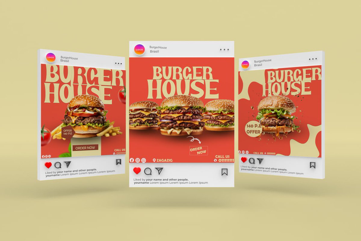 Son yaptığım tasarımlar. ❤️

Social media designs for BurgerHouse.❤️

#GraphicDesigner