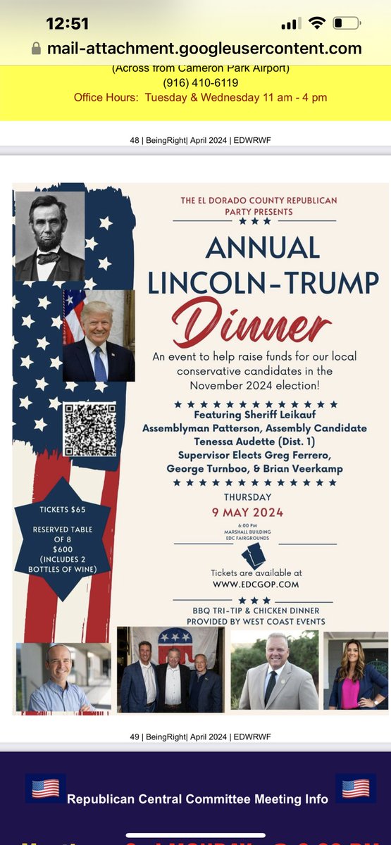 Good morning Awesome and Amazing Patriots.I have the honor of speaking at the Annual Lincoln-Trump Dinner tonight. My name isn’t on the program but I am speaking. If any of you are available please join us. It’s at the Placerville Fair Grounds at 6:00pm. I hope to see you there.