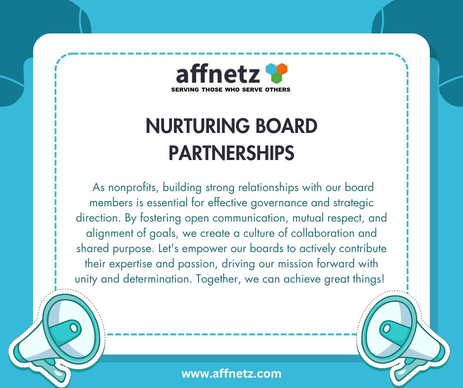 affnetz's tweet image. Board relations can be a game changer. Build an empowered board with Affnetz today!
.
.
.
#Affnetz #BoardRelations #EmpoweredBoard #nonprofit  #DecisionTime #nonprofits  #nonprofitsoftware  #nonprofitmanagment  #donorengagement #fundraising #donors #taskmanagement #fundraiser