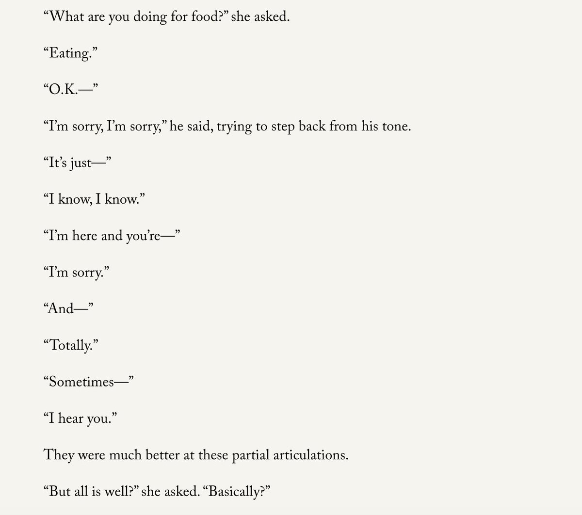 this exchange between a husband and wife (from David Gilbert's brilliant story 'From a Farther Room')