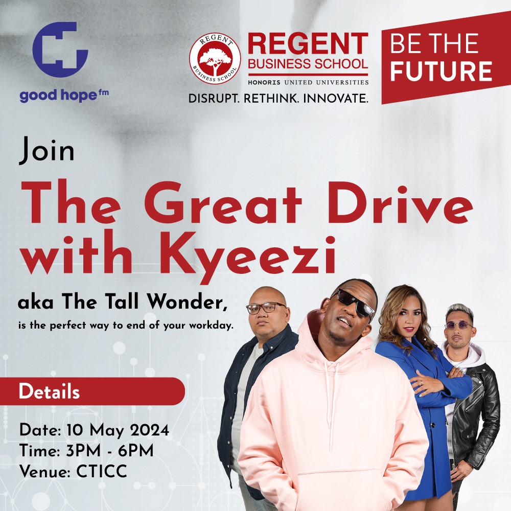 Join us live tomorrow afternoon between 3 - 6 PM from @CTICC_Official as @RegentBusinessS hosts their first-ever graduation in Cape Town! 🎓 

Celebrate this milestone & end your day tuned into #TheGreatDrive with @kyeezi 🔥 📻 

Don’t miss this unforgettable day! 

#BeTheFuture