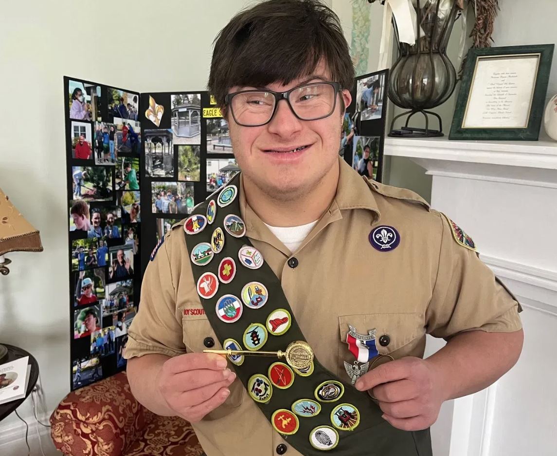CONGRATS! 🎉| Christopher 'Chris' Del Guercio has been a Boy Scout for years. Now the 21-year-old with Down syndome is an Eagle Scout! MORE | bit.ly/3WCoO55