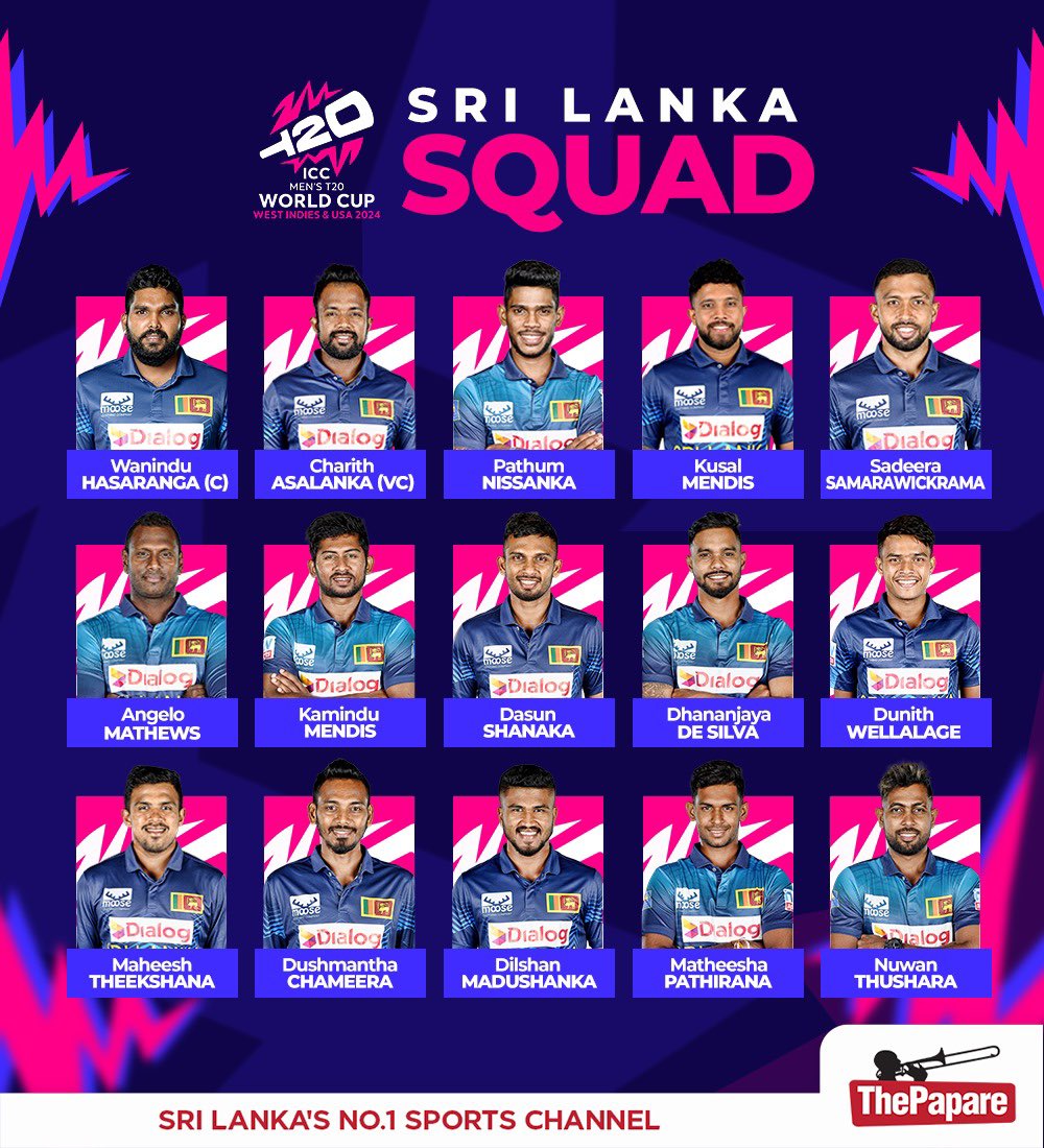 Sri Lanka 🇱🇰has announced it’s 15-member squad for the ICC Men’s T20 World Cup 2024 🏏 in the USA & West Indies

#ThePapareCricket #SriLankaCricket
