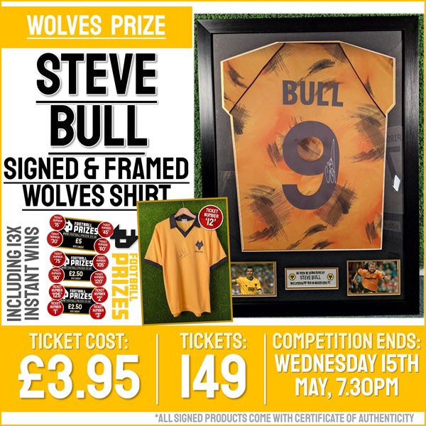 ⚽️ 🐺 Fantastic signed and framed Steve Bull shirt up for grabs from our partners @football_prizes! Get involved before next week’s draw! 🎟️ 👉 footballprizes.co.uk/product/bull/ #ad #WWFC | #Wolves