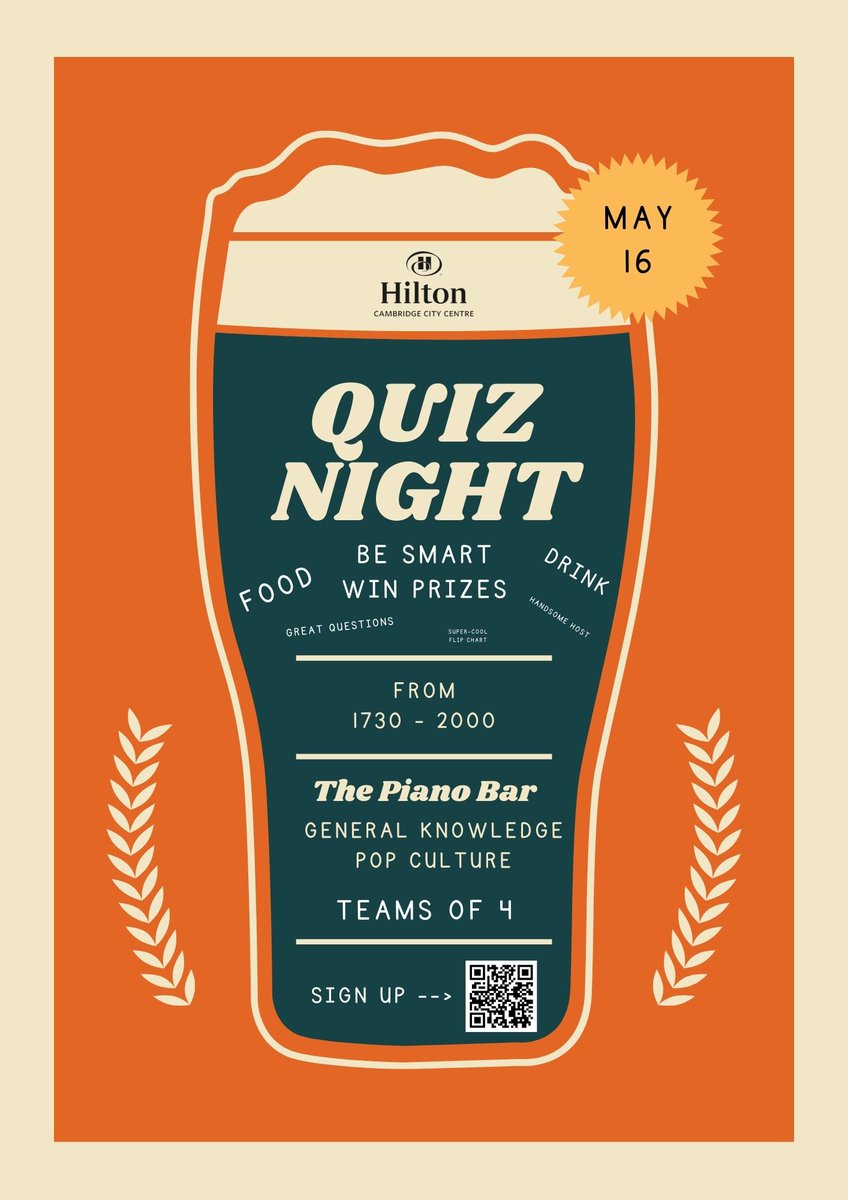 Only a week left until the 2nd Hilton Cambridge Quiz Night on Thursday, 16th May! Spaces are limited so secure your spot for free via our Eventbrite page today: hil.tn/dt4t0s #Hilton #WeareHilton #Cambridge #Hotel #CambridgeHotel #QuizNight #CambridgeUK #HiltonEvents