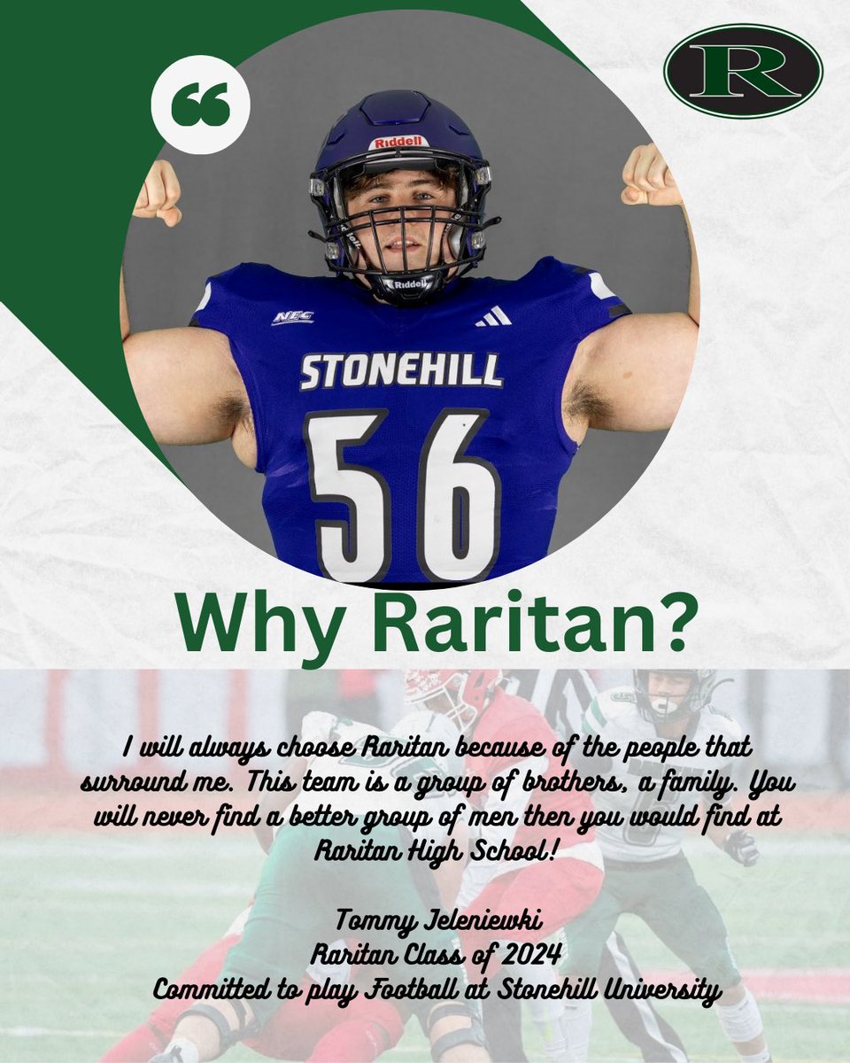 This weeks Alumni Spotlight is our very own @TJeleniewski65 ! A multi sport athlete for the Rockets who led our offensive and defensive line these past four years. TJ56 Continues his academic and playing career at @stonehillfb @RaritanSports #wer🚀 🚀F. A. M. I. L. Y.🚀