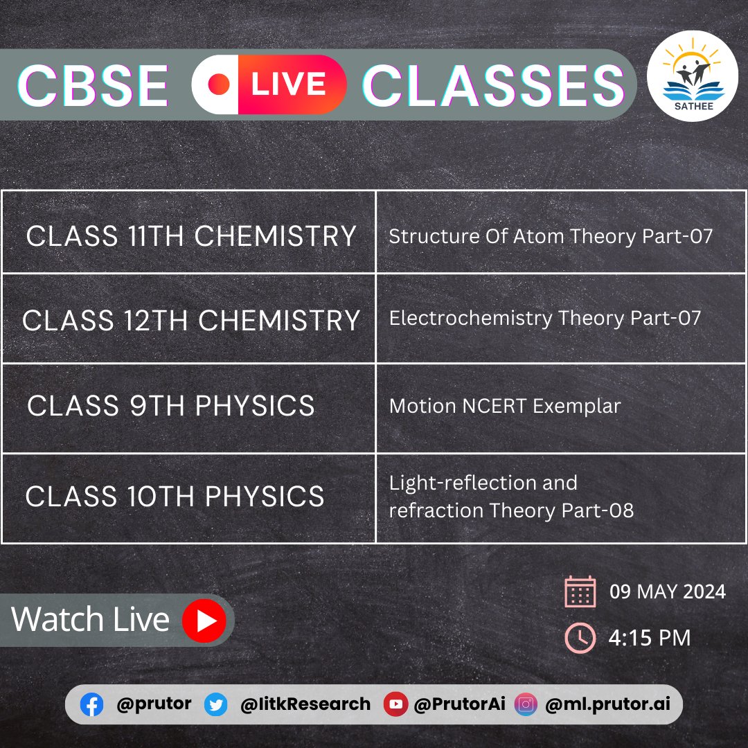 Join live CBSE session with the experts !!
Timing - 4:15 pm
Link for live class - sathee.prutor.ai/live-sessions/…
#CBSE #NEET #JEE #science #liveclasses #sathee #tipsandtricks #sciencestudents #onlinelearning
