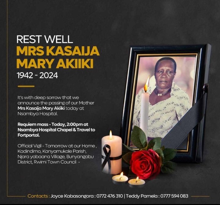Our sincere heartfelt condolences to you our Executive Program Manager Pamela Kabasinguzi for the loss of your Dearest Mother.  We pray for you and entire family.  May the good lord Strengthen you in these trying moments.  May Mum's soul rest in eternal peace.