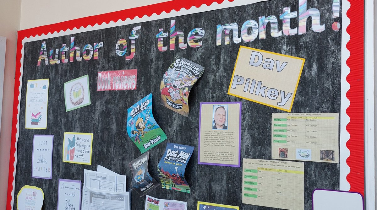 Our 'Author of the Month', is the amazingly talented Dav Pilkey. This author was chosen by one of our Year 6 pupils and has proven to be an extremely popular choice! @2G_MrGallagher @4H_MrsHodge @6J_MissC @6RM_MissMoore @6W_MrsWard @CharlotteARead9 @Jennife96692612 @Scholastic