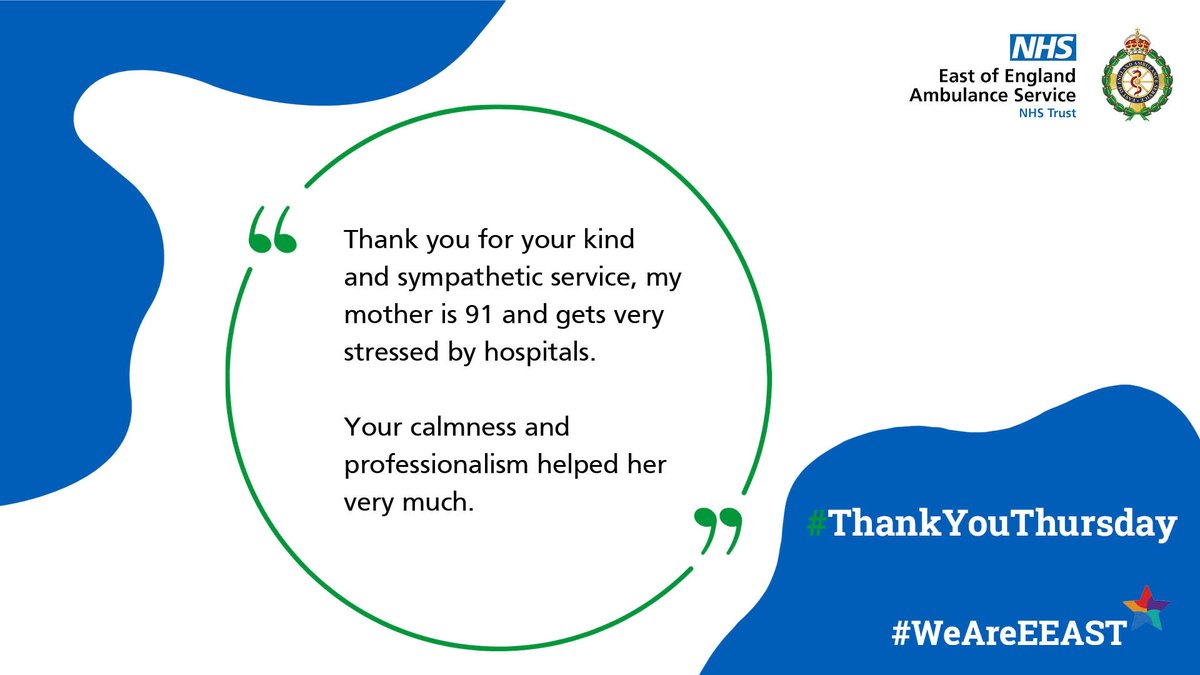 Thank you to our crew in Chelmsford for helping this patient remain calm in a stressful situation 💚 #ThankYouThursday