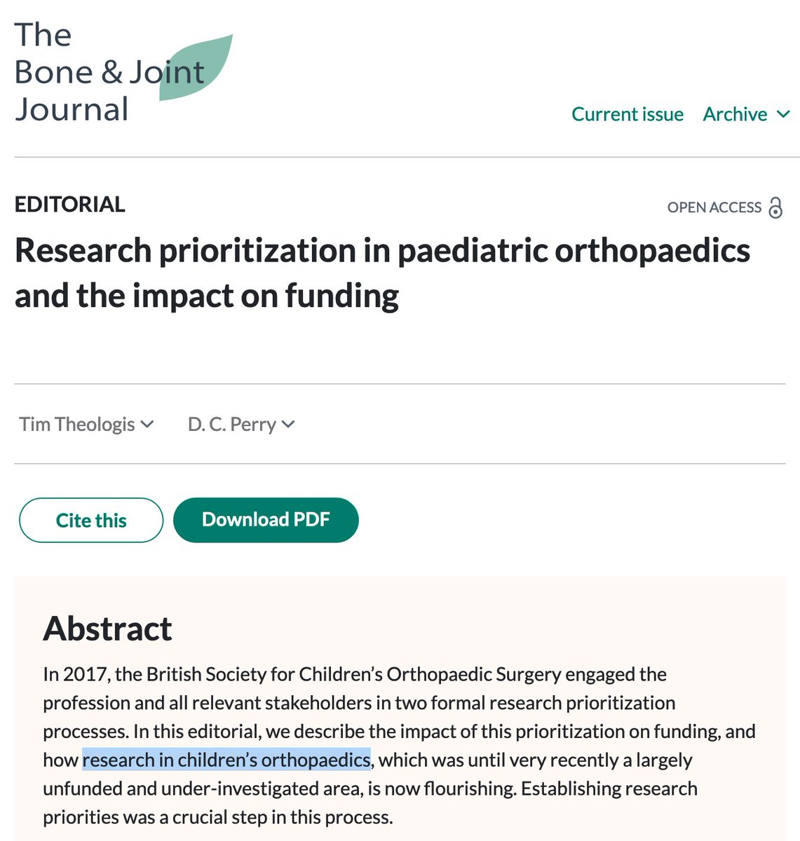 Terrific leadership by @MrDanPerry @TimTheologis @BSCOS_UK to use @LindAlliance priority setting to increase and target research in children’s orthopaedics on most important topics @BoneJointJ boneandjoint.org.uk/Article/10.130…
