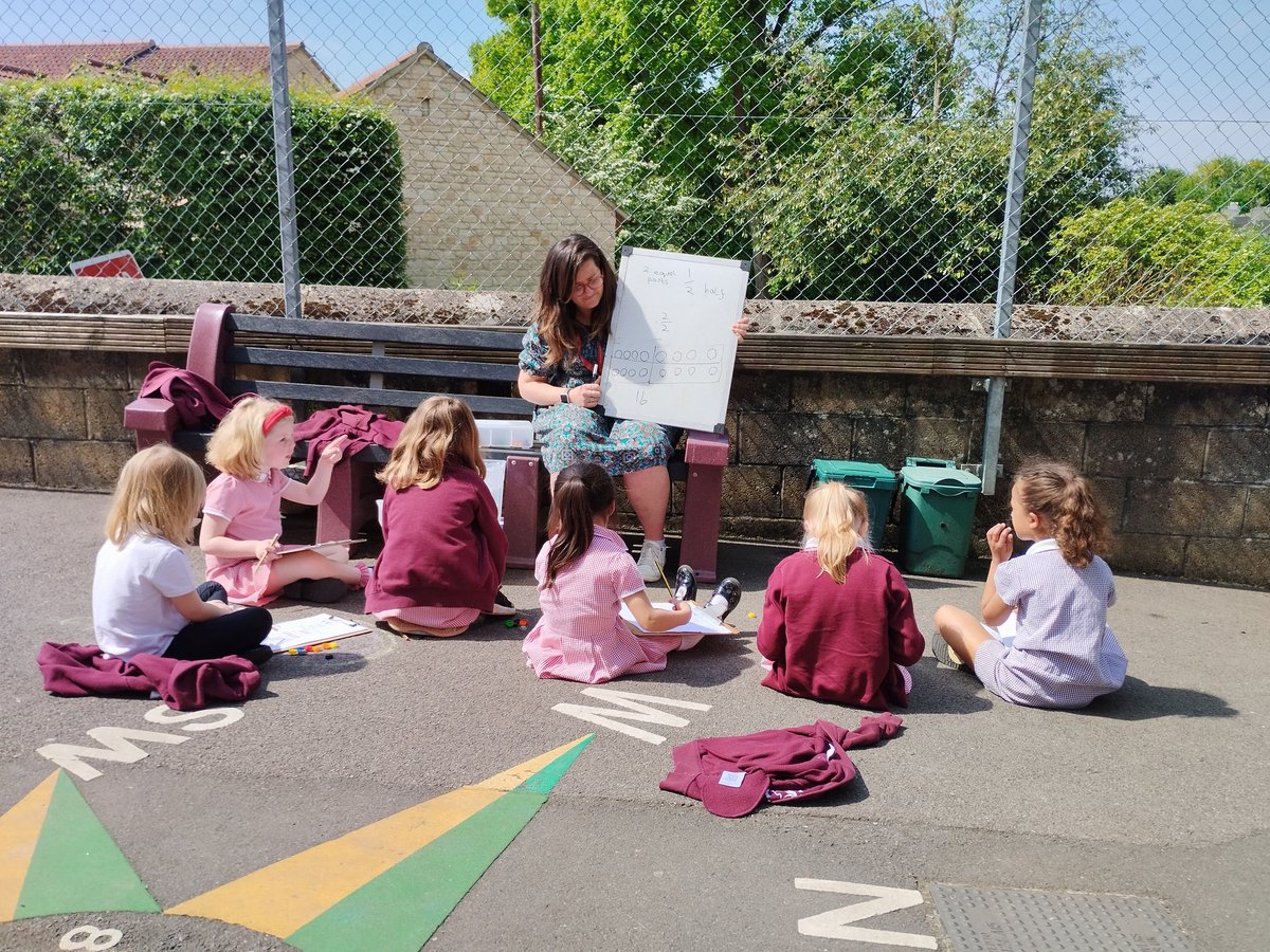 Here at Old Sodbury School we try and get outside as much as we can. Chestnut class are having a Maths lesson whilst enjoying the glorious sunshine today.