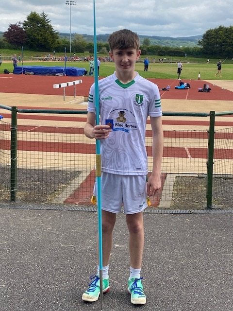 Congratulations to Cody Scanlan, first year, class 1B who won a  gold medal for South Munster schools javelin yesterday in Castleisland Co. Kerry. His best throw yesterday was 35 metres and he had to go up a weight to 600g javelin.