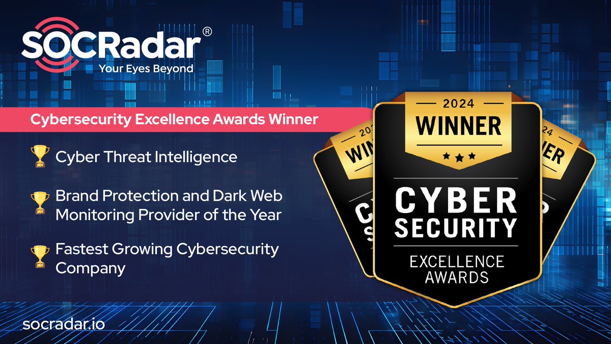 🌟 SOCRadar sweeps the 2024 #Cybersecurity Excellence Awards! 🚀
🏆 Leading in #CyberThreatIntelligence with XTI
🏆 Top #BrandProtection & #DarkWebMonitoring
🏆 Fastest Growing Cybersecurity Company
Thanks to our team & community! Together, we're making the cyber world safer.