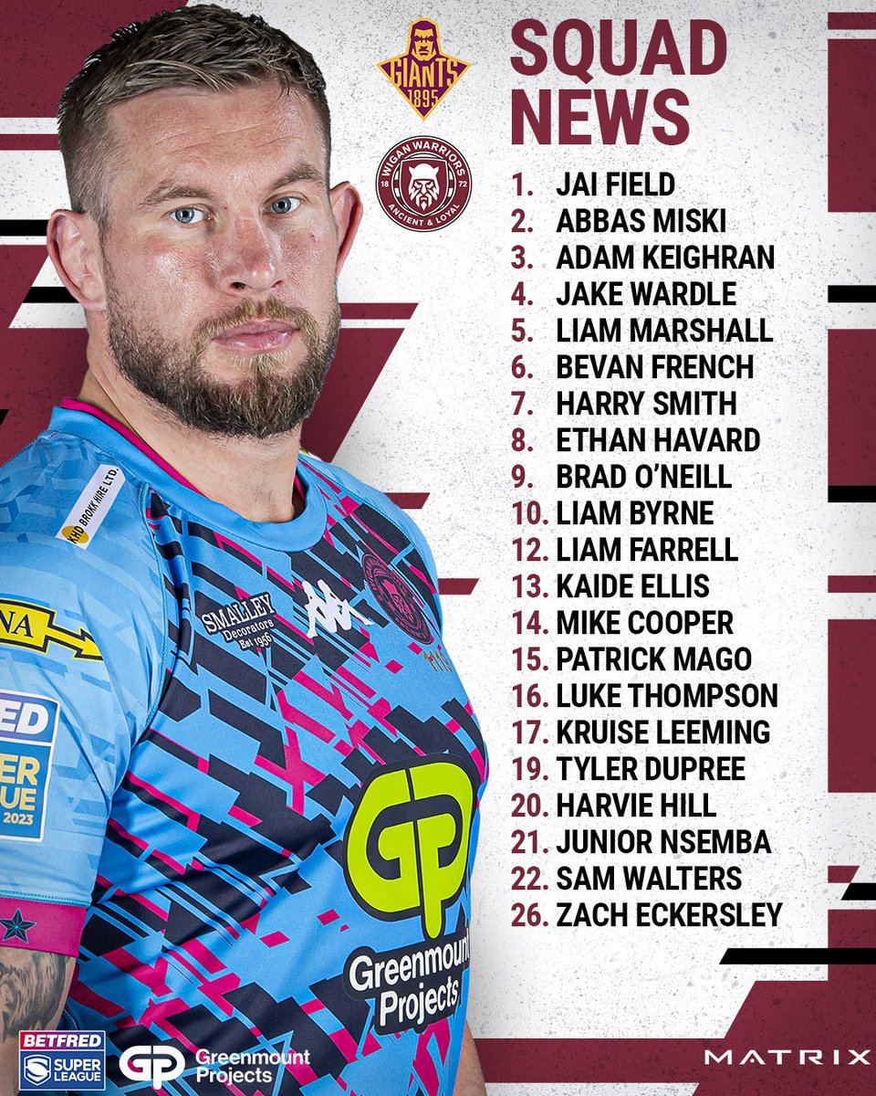 📋 Squad News Matt Peet has selected his 21-player squad for our @SuperLeague Round 11 clash against Huddersfield Giants! Full squad news 👉 wwrl.net/R11SquadNews #WWRL #SLHUDWIG