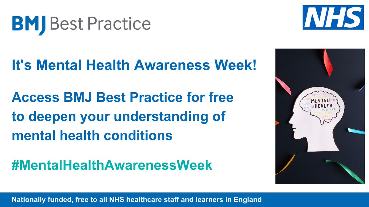 It's Mental Health Awareness Week! Healthcare professionals in England, access BMJ Best Practice for free to deepen your understanding of mental health conditions. #MentalHealthAwarenessWeek Visit bmj.com/nhse @NHSE_WTE