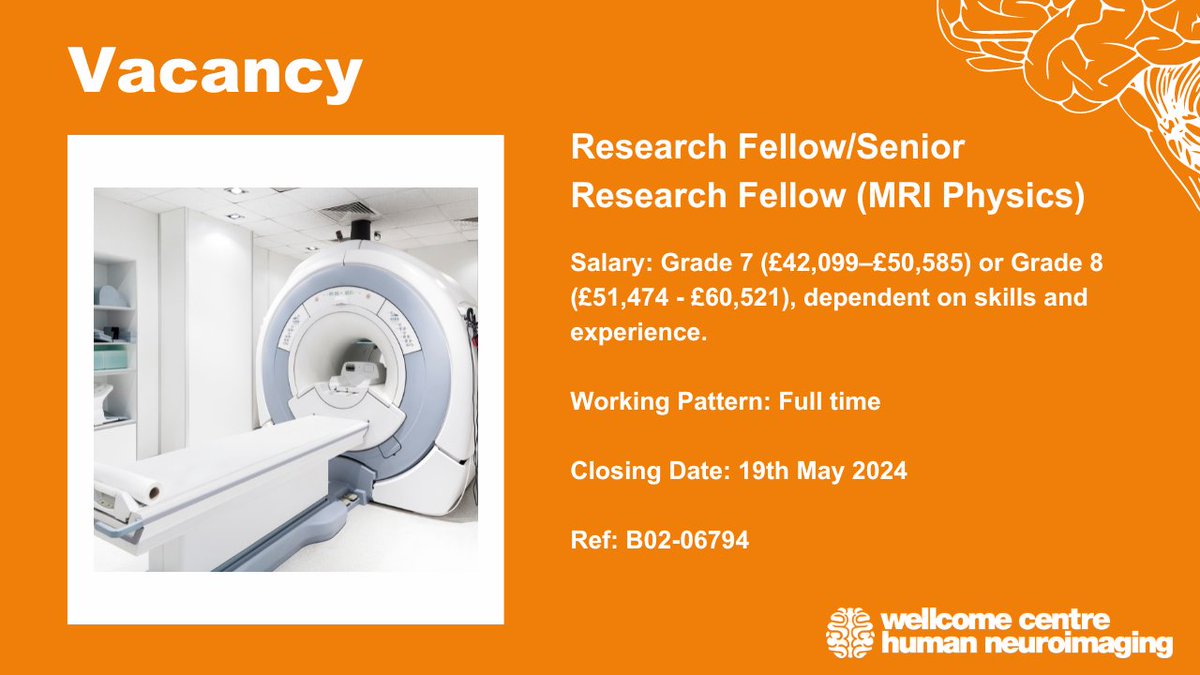 Are you interested in a unique opportunity to be at the forefront of neuroimaging research? We are looking for a (Senior) Research Fellow (MRI Physics)! Funded initially for 3 years with an immediate start 🧠 Find more details and apply here 👇🔗 fil.ion.ucl.ac.uk/about/vacancie…