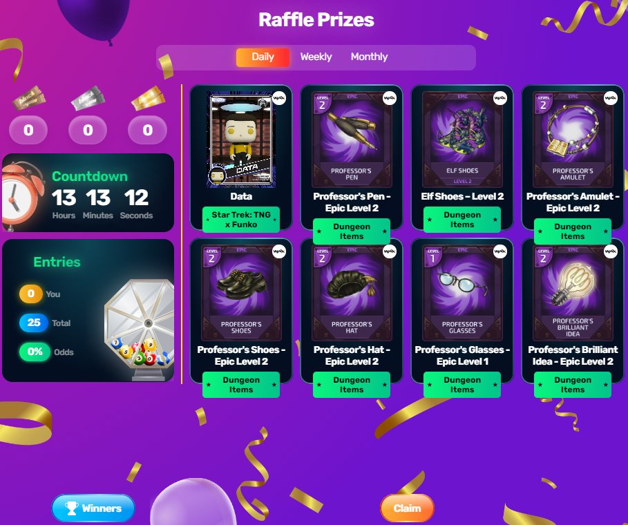 🔥Epic @WombatDungeon NFTs on our Daily Raffle! 
🆓Play for free in @BlockSpinGaming to get a chance to win them!

#free2play #freenft #freeslots