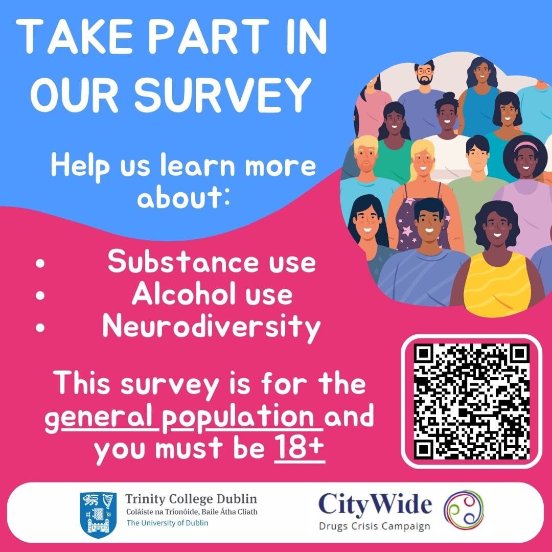 Citywide are working with @populationHBRG on a research project into Neurodiversity & Drug Use. If this is relevant to you pls complete the survey in the link below. Formal assessment of Neurodiversity is not necessary. Pls share widely. Many thanks eu.surveymonkey.com/r/8P2PHZG