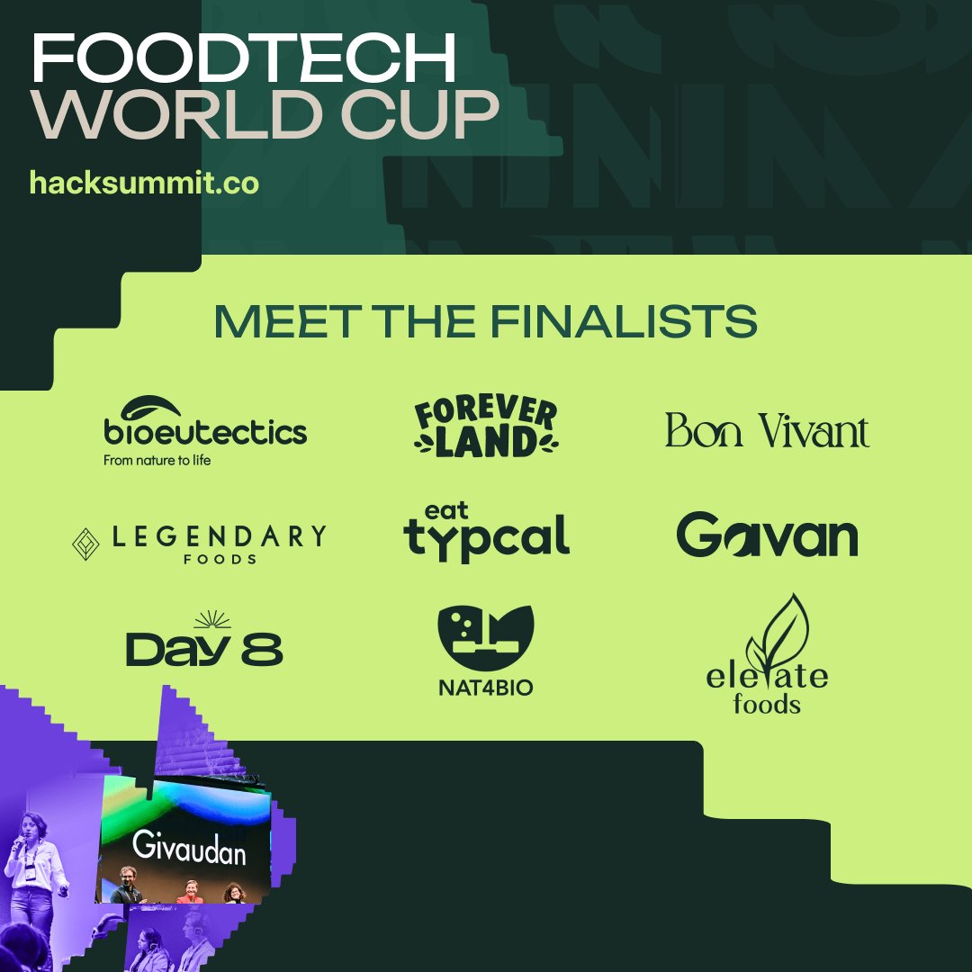 Meet the Finalists of the FoodTech World Cup 🏆 🎉 49 countries represented 200+ applications 28 Jury members 46 Semi Finalists 6 Semi Finals 9 finalists 1 Winner crowned live at the HackSummit. Join us in Lausanne for the live final🇨🇭
