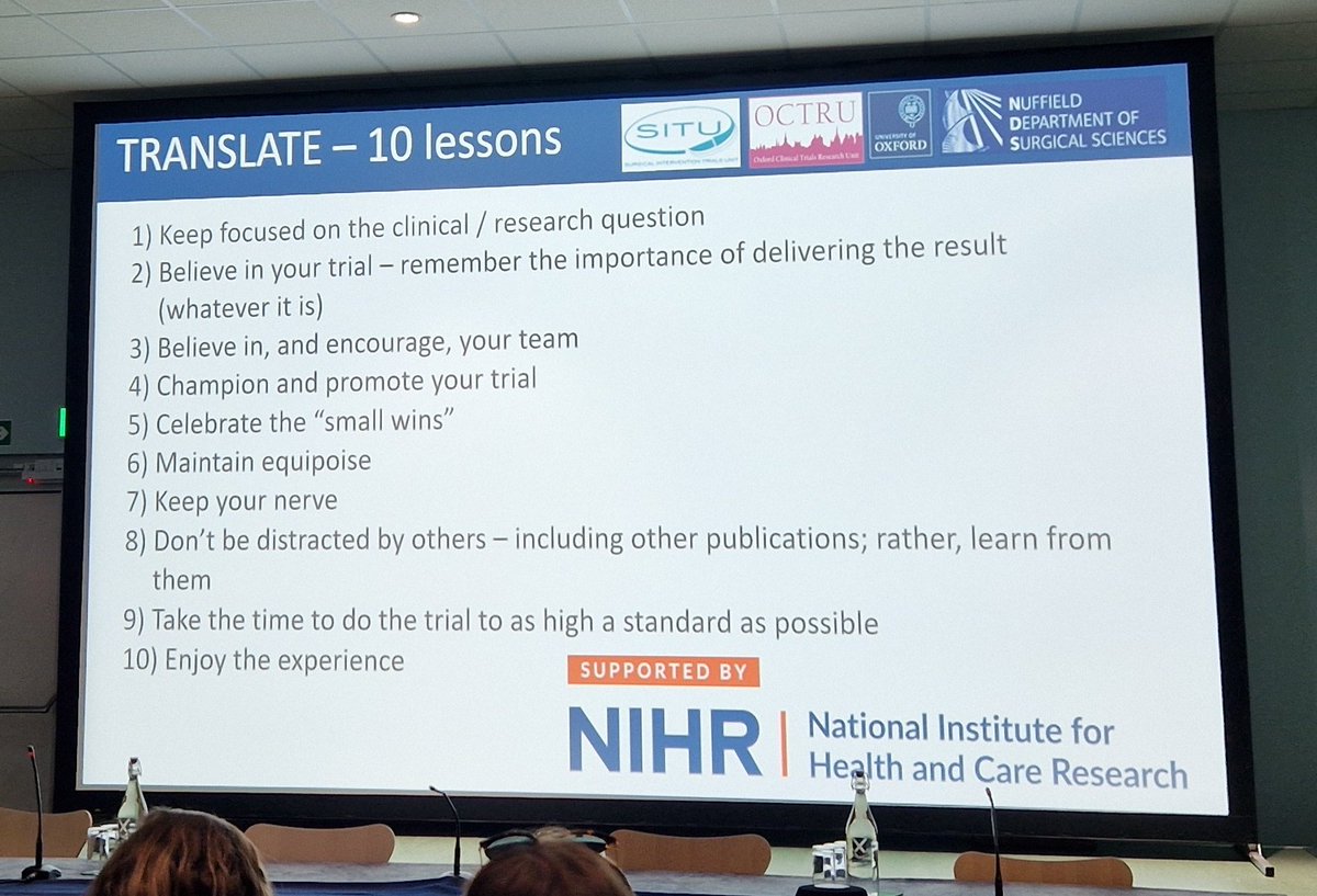 @LabBryant presents an update on #TranslateTrial as part of @SITU_Oxford session @NDSurgicalSci #NDSAwayDay2024 Nice overview of other RCTs recently out incl @BadarMian1 & @jimhumd And some helpful #THMs for effectively running a trial