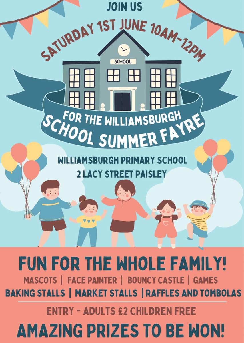 The annual Williamsburgh Primary School Summer Fayre is being held at the school on Saturday 1st June... see you all there! 𝗙𝗶𝗻𝗱 𝗼𝘂𝘁 𝗺𝗼𝗿𝗲: tinyurl.com/45rmcvd9