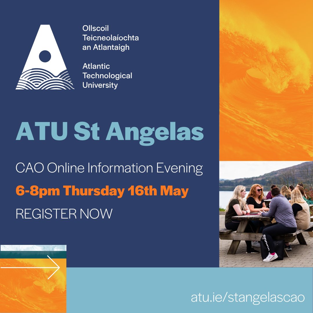 Are you thinking about your CAO options, and interested in #HomeEconomicsTeaching #Biology #ReligiousEducation #Irish #GeneralNursing #IntellectualDisabilityNursing #NutritionFoodBusiness? Join our Online Information Evening on 16/05/2024, 6-8pm. 👉 atu.ie/stangelascao