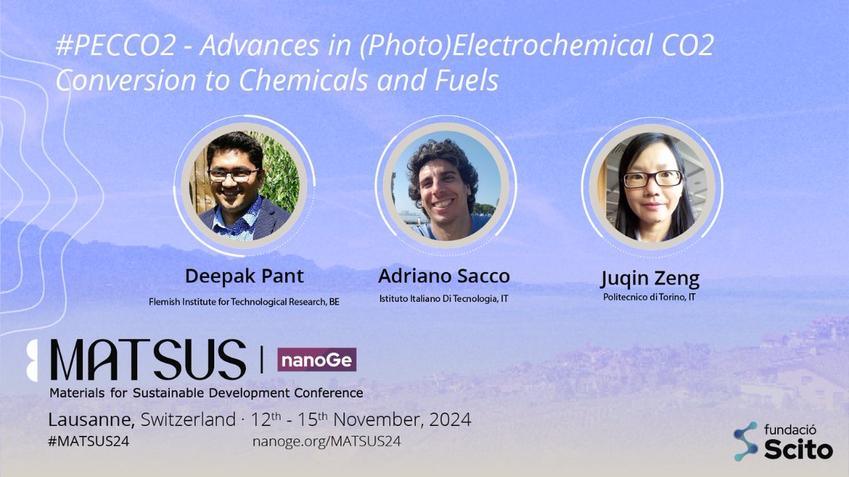 🟣Explore topics such as catalyst design, reaction mechanisms, energy efficiency, advanced characterizations and scaling up electrochemical processes at #MATSUS24 @nanoGe_Conf 📍Lausanne, Switzerland 🗓️12th-15th November 2024 🔗Submit your oral abstract: nanoge.org/MATSUSFall24/h…