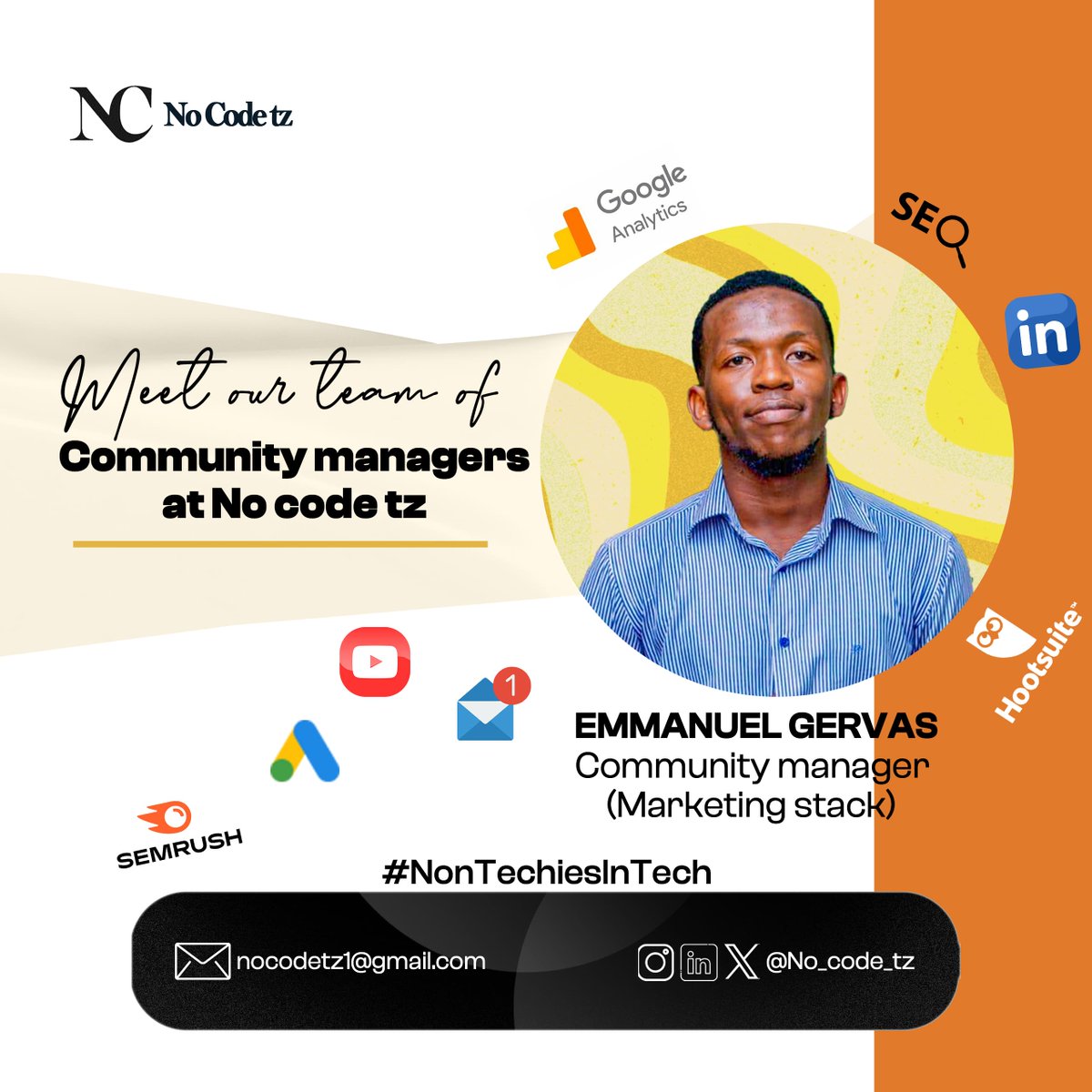 NoCodetz's tweet image. Meet Our Esteemed
Community Manager at Nocode-tz
@ Emmanuel Bakwasa.

What we admire the most about him, is his ability to quickly adapt to changing trends and market dynamics, staying ahead of the curve in executing our community&apos;s activities.

Let&apos;s welcome him!
#nocodetz