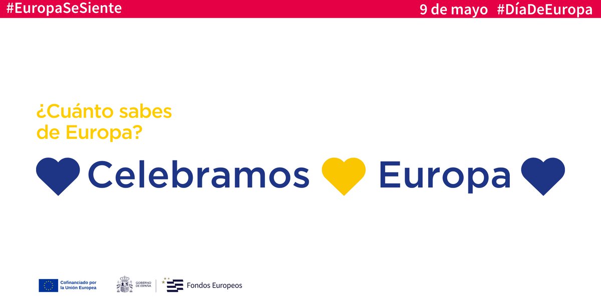 #4 ¿Cuánto sabes de Europa? ¡Participa! 👉¿Por qué el 9 de mayo es el Día de Europa? A. Aniversario de la Declaración Schuman B. Beethoven terminó la 'Oda a la alegría' C. Fecha del lema 'Unida en la diversidad' 🇪🇺 #EuropaSeSiente #DiadeEuropa 💙Celebramos💛Europa💙