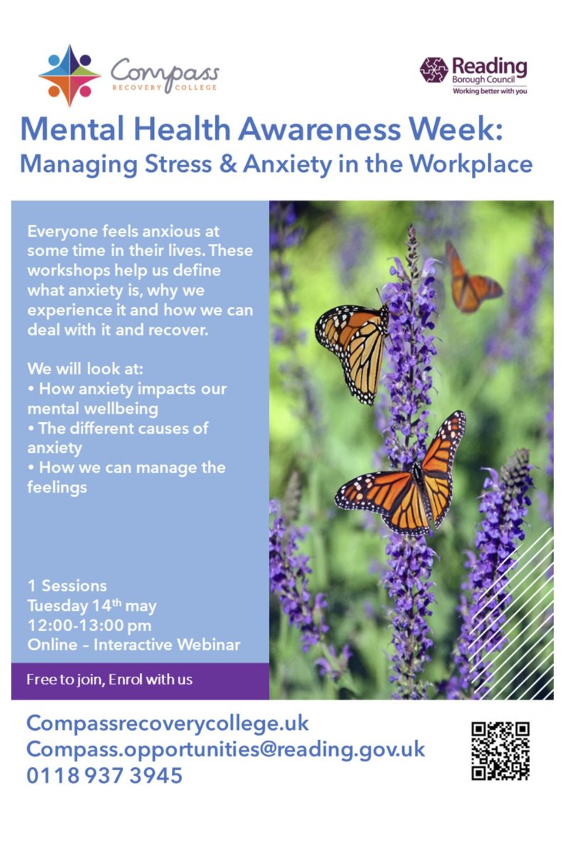 RecoveryCompass's tweet image. SPACES AVAILABLE!
This workshop helps us understand how stress and anxiety affect us in the workplace. In this workshop, we will:
- Identify positive and achievable coping strategies.
- Challenge unhelpful thinking styles.
- Explore the concepts of resilience and self-care.