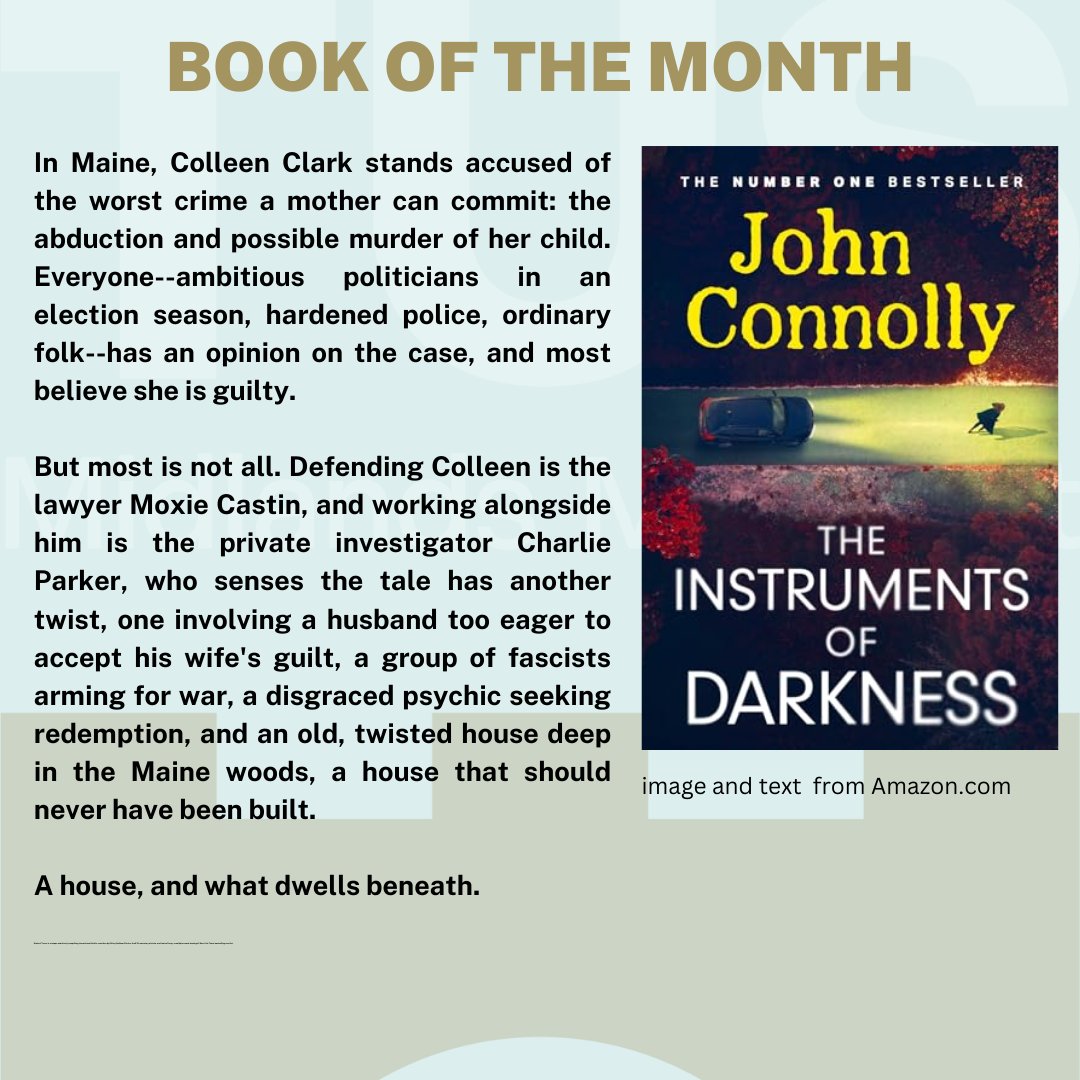 Our May #bookofthemonth is John Connolly's The instruments of darkness. A gripping thriller perfect for your summer reading. available to borrow from @TUS_LibraryMD place a hold by logging on through the library website library.ait.ie #tuslibrary