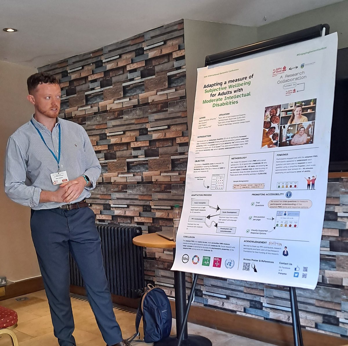 Our own Rory Cousins of @sjogresearch presents his research on adapting a measure of subjective wellbeing for adults with moderate intellectual disabilities @ #16dementiaconference @EngagingDemIrl @sjogcs