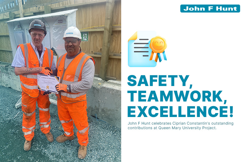 John F Hunt Shouts Out Ciprian Constantin! 

Huge congrats to Ciprian for his exemplary safety, work ethic, &amp; teamwork at our Queen Mary Uni project! 

#JohnFHunt #Construction #SafetyFirst #Teamwork