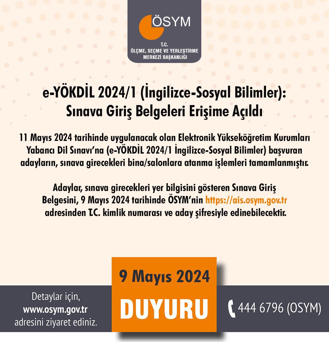 e-YÖKDİL 2024/1 (İngilizce-Sosyal Bilimler): Sınava Giriş Belgeleri Erişime Açıldı osym.gov.tr/TR,29367/e-yok…